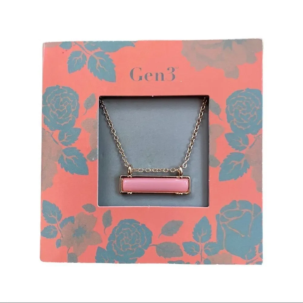 Gen 3 Pink Pendant Gold Bar Necklace - NWT